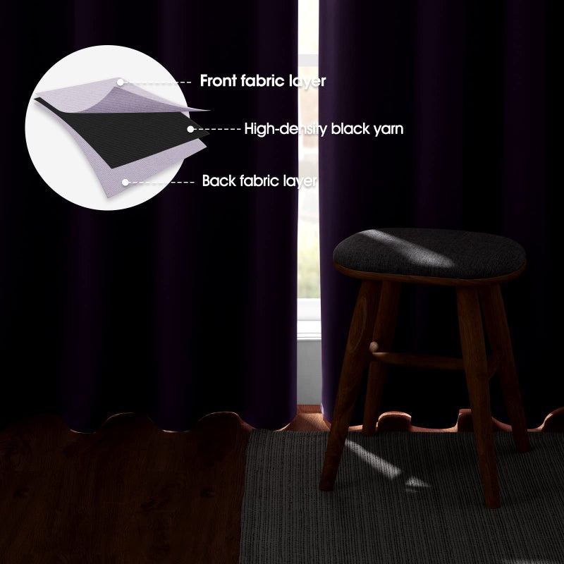 هوم أيدياز الستائر Homideas Lilac Blackout لغرفة النوم 52 × 84 بوصة الطول 2 لوحات مجموعة غرفة نوم غامق الستائر سليمة الحلق الحرارية الستائر لغرفة المعيشة لعيد الميلاد - Image 3