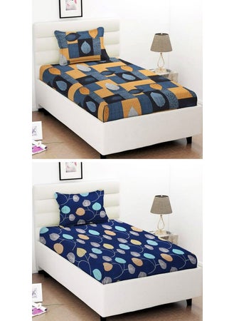 VAS COLLECTIONS VAS COLLECTIONS Prime Combo Pack of 2 Single Bedsheet with 2 Pillow Covers 160 TC Soft Brushed Glace Cotton Long Lasting Wrinkle Free 228X152 Cm Or 5x75 FtGrey Royal Blue  - Image 1