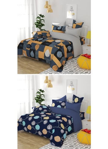 VAS COLLECTIONS VAS COLLECTIONS Prime Combo Pack of 2 Single Bedsheet with 2 Pillow Covers 160 TC Soft Brushed Glace Cotton Long Lasting Wrinkle Free 228X152 Cm Or 5x75 FtGrey Royal Blue  - Image 4