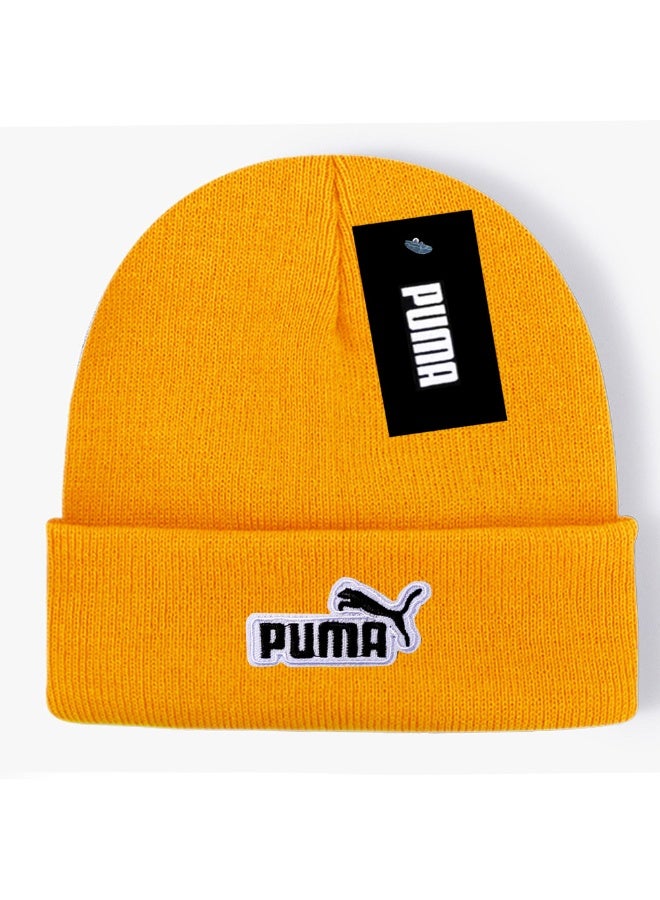 Puma Yellow Knit Beanie with Black Embroidered Logo Patch