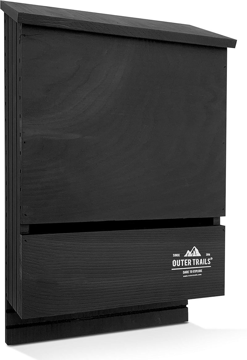 Outer Trails Bat House Outdoor Bat Habitat, Black All Natural Cedar Wood, 2 Chamber - Image 1