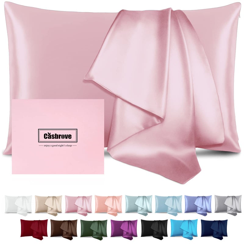 Silk Pillowcase for Hair and Skin Mulberry Silk Pillowcase Soft Breathable Smooth Both Sided Natural Silk Pillowcase with Zipper Beauty Sleep Silk Pillow Case 1 Pack for Gift Queen Pink