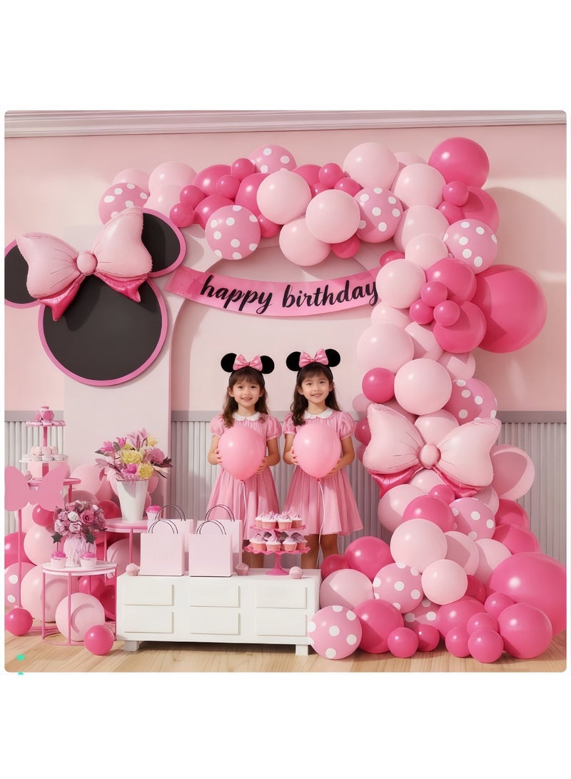 عالم البالونات 111 قطعة من زينة عيد الميلاد على شكل فأر وردي، نقاط وردية وردية اللون لموضوع الفأر ومستلزمات زينة حفلات أعياد الميلاد وحفلات استقبال المولود وحفلات الزفاف - Image 3