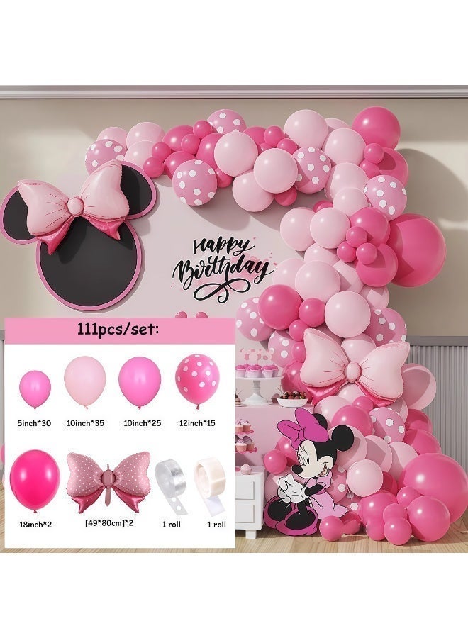 Balloon World 111Pcs Pink Mouse Birthday Decorations, Pink Rose Pink Polka Dots for Mouse Theme Birthday Girl's Party Decorations Supplies Birthday Baby shower Wedding - Image 5
