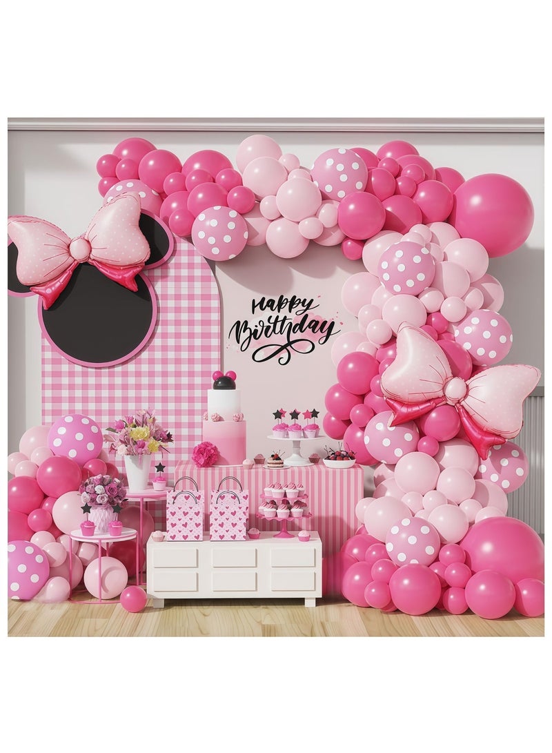 Balloon World 111Pcs Pink Mouse Birthday Decorations, Pink Rose Pink Polka Dots for Mouse Theme Birthday Girl's Party Decorations Supplies Birthday Baby shower Wedding - Image 2
