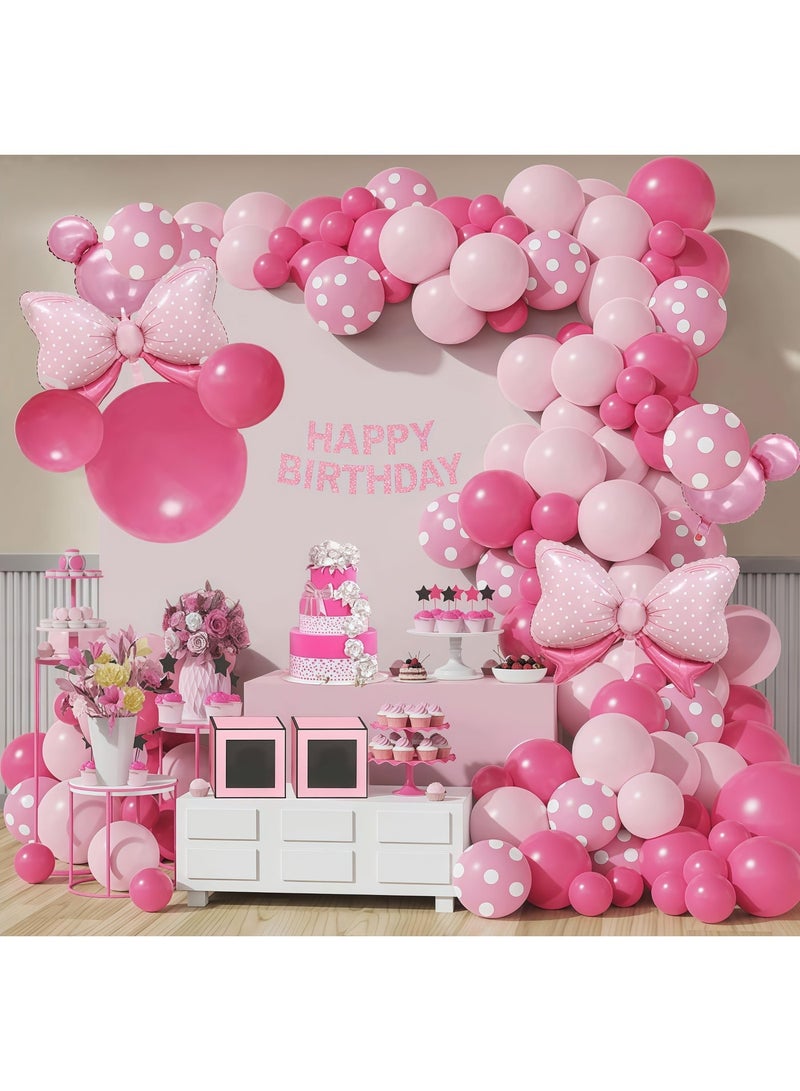 Balloon World 111Pcs Pink Mouse Birthday Decorations, Pink Rose Pink Polka Dots for Mouse Theme Birthday Girl's Party Decorations Supplies Birthday Baby shower Wedding - Image 1