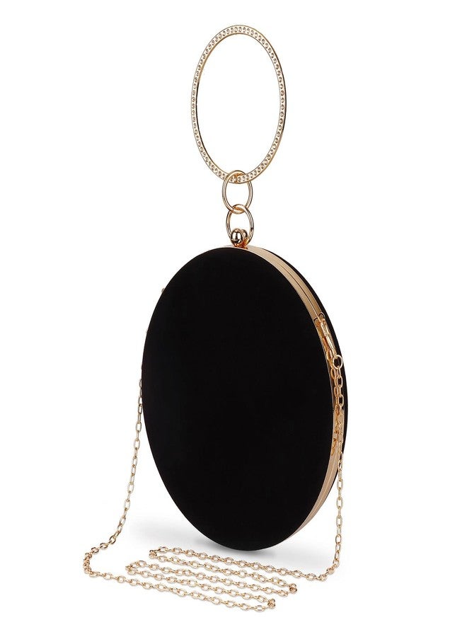 Selighting Round Velvet Clutch Purses for Women Evening Bags Formal Wedding Purse Prom Cocktail Party Clutch Hand Bag Black - Image 1