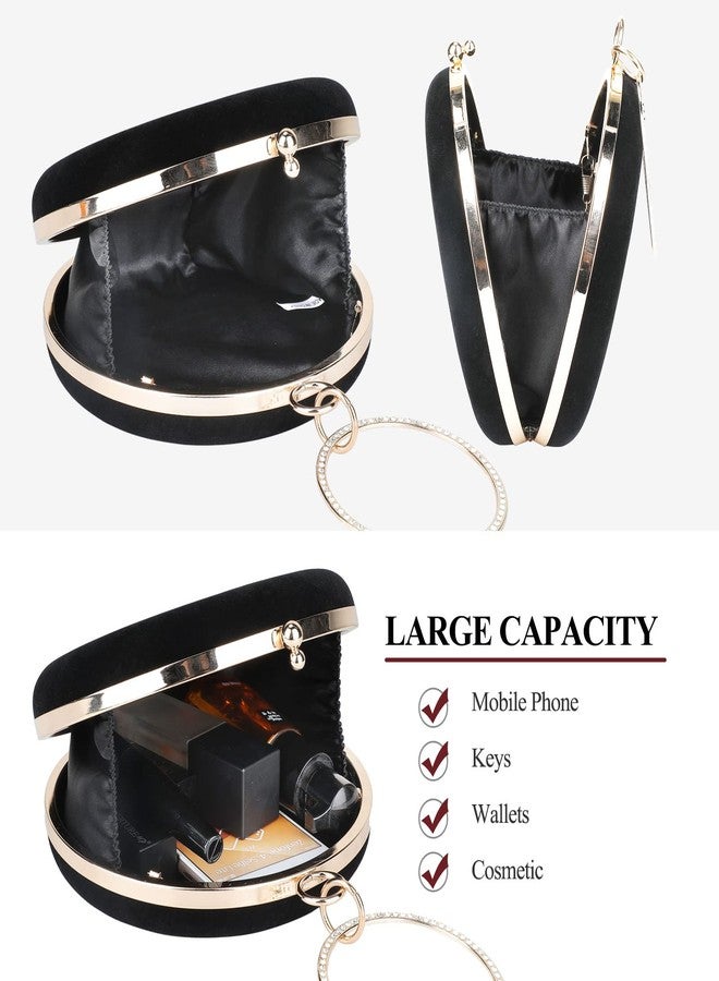 Selighting Round Velvet Clutch Purses for Women Evening Bags Formal Wedding Purse Prom Cocktail Party Clutch Hand Bag Black - Image 4