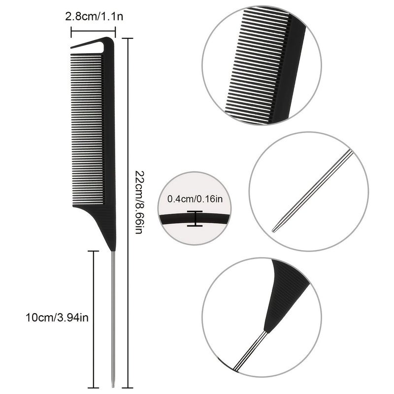18 Pcs Rat Tail Comb Set with Split Ends Rattle Teaser Fine Tooth Comb Metal Pin Tail Heat Resistant Smooth Pink and Black Combs for Women Braiding Curling Hair Styling - Image 4