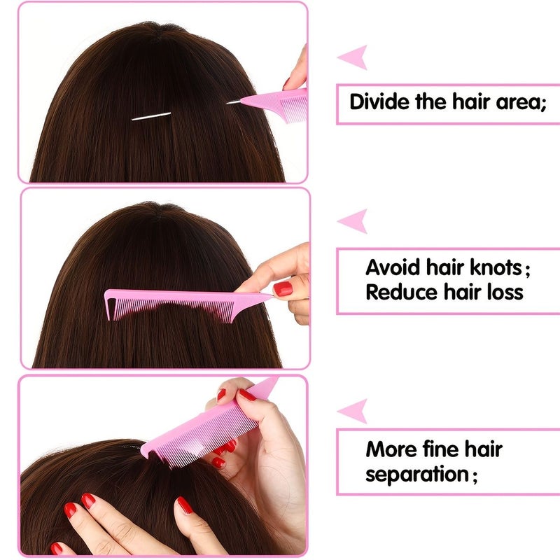 18 Pcs Rat Tail Comb Set with Split Ends Rattle Teaser Fine Tooth Comb Metal Pin Tail Heat Resistant Smooth Pink and Black Combs for Women Braiding Curling Hair Styling - Image 2