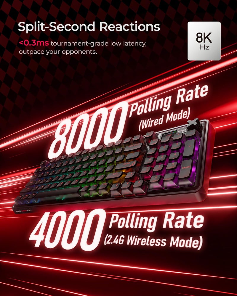 wegear Cherry x PIXIU 98 8KHz Esports Gaming Mechanical Keyboard, 8000Hz Polling, MX2A Red Switches, Tri-Mode Bluetooth/2.4G/USB-C Wired, Hot-Swap Gasket Custom Keyboard with Knob, PBT, RGB Backlit - Image 3