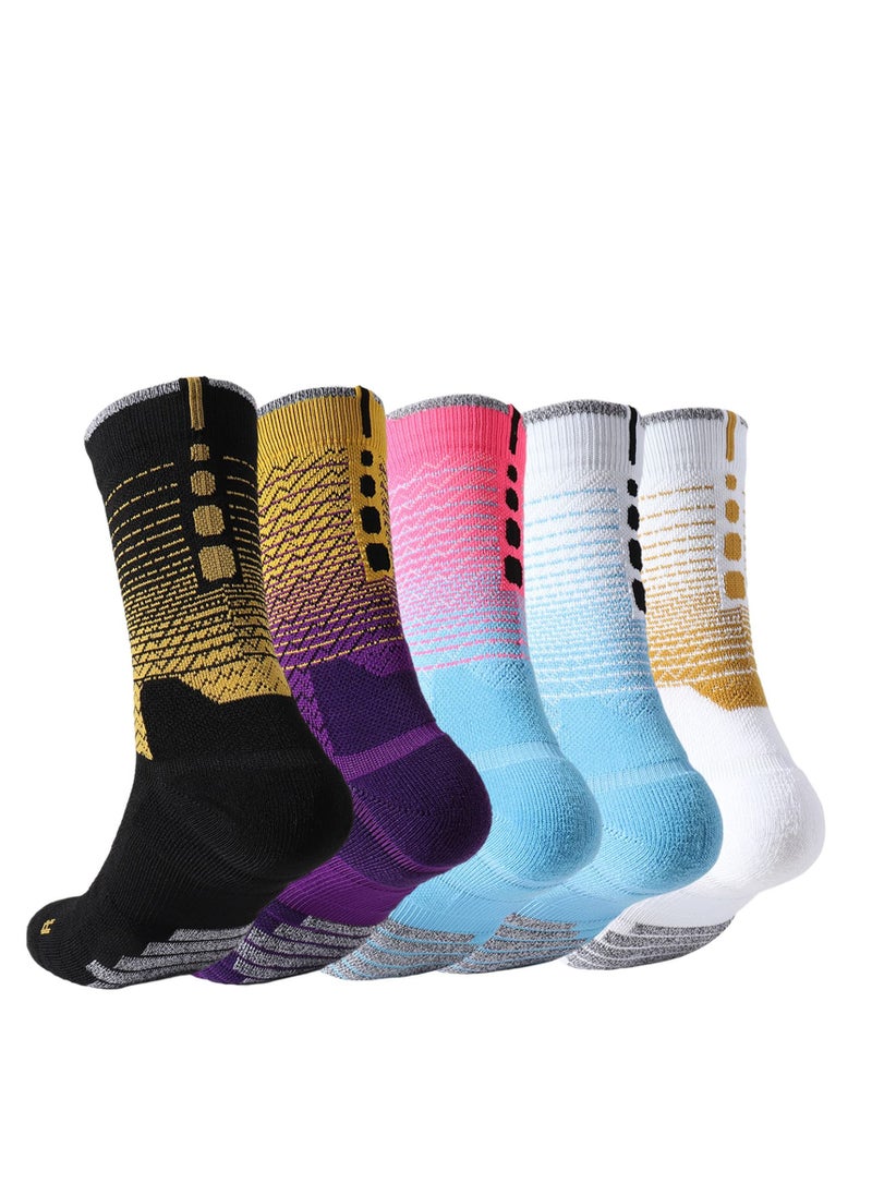 Generic 5 Pairs of Men's Mid-Calf Basketball Socks - Colorful, Trendy, High Elasticity Compression Socks for Outdoor Sports and Team Competitions. Perfect for Soccer and Other Athletic Activities.  - Image 1