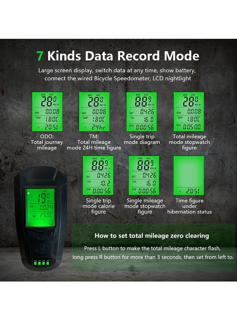 Captaintech Bike Speedometer with Bike Horn and Bike Light Set, USB Rechargeable Speedometer for Bike Waterproof Bike Odometer, Cycling Bike Front Light and Tail Light with Horn for All Mountain and Road Bike - Image 2