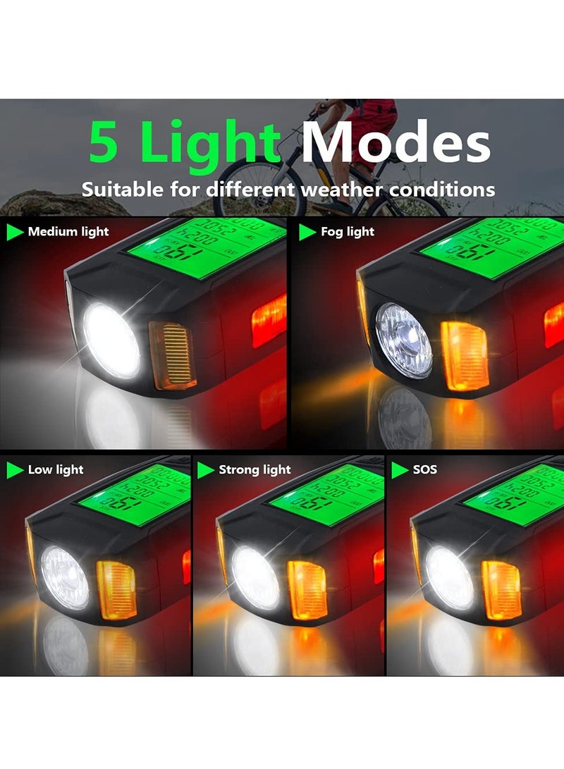 Captaintech Bike Speedometer with Bike Horn and Bike Light Set, USB Rechargeable Speedometer for Bike Waterproof Bike Odometer, Cycling Bike Front Light and Tail Light with Horn for All Mountain and Road Bike - Image 3