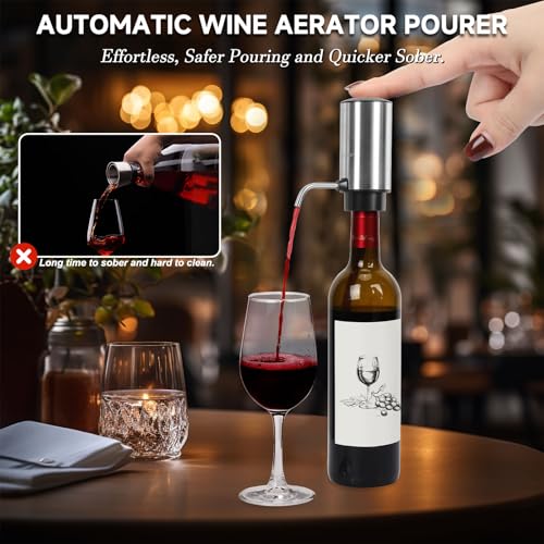 Moocoo Electric Wine Opener Gift Set, Automatic Electric Wine Bottle Corkscrew Opener Rechargeable with Foil Cutter, Automatic Aerator, 2 Vacuum Stoppers for Home Bar Outdoor Parties, Stainless Steel - Image 4
