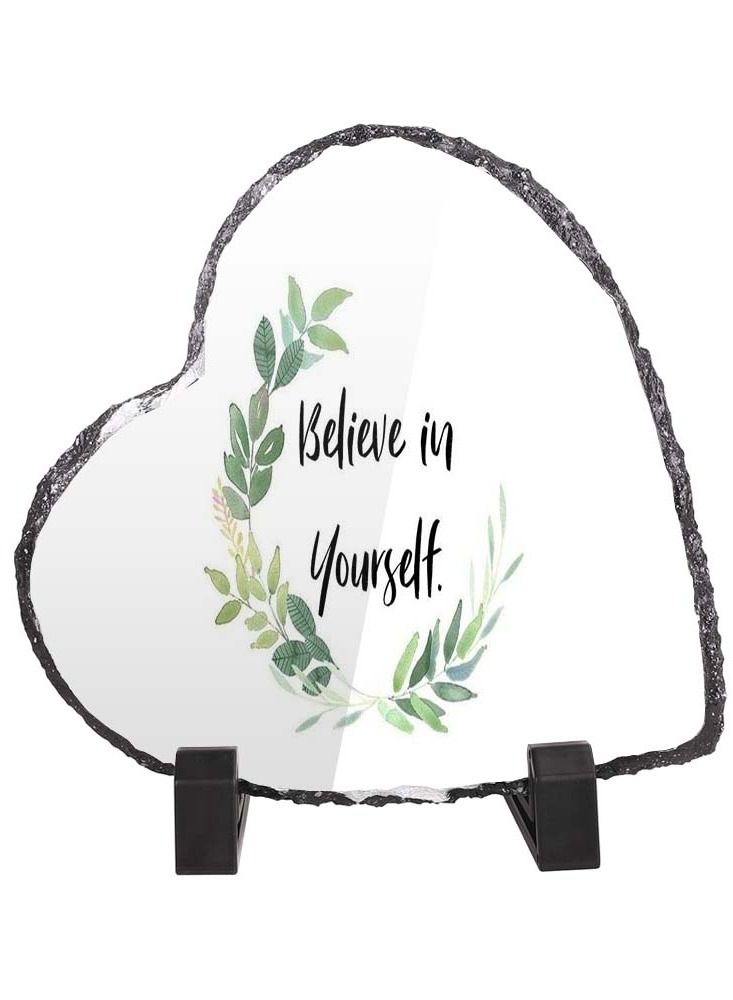 Service Zone Protective Printed White Heart Shape Marble Photo Frame for Table Top Believe In Yourself 