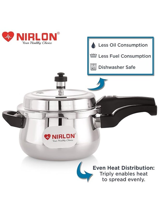 NIRLON Induction and Gas Stove Compatible Outer Lid Belly Triply Stainless Steel Pressure Cooker, 3 Liters - Image 2
