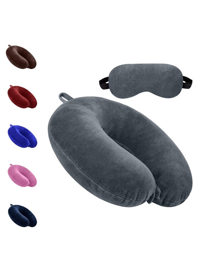 GREELI Cotton Blend Neck Pillow for Travelling Luxurious Airplane Travel Pillow Head Rest Neck Holder Pillow Combo with Premium Eye Mask & 5 Years Warranty, Grey - Image 1