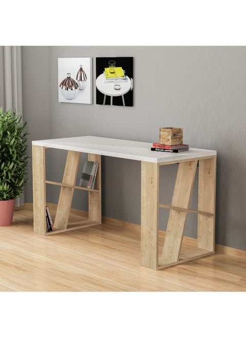 Honey Working Table With Storage - White/Oak  - 2 Years Warranty