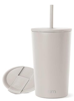 Simple Modern Insulated Tumbler with Lid and Straw | Iced Coffee Cup Reusable Stainless Steel Water Bottle Travel Mug | Gifts for Women Men Her Him | Classic Collection | 24oz | Almond Birch