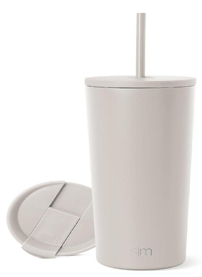 Simple Modern - Simple Modern Insulated Tumbler with Lid and Straw | Iced Coffee Cup Reusable Stainless Steel Water Bottle Travel Mug | Gifts for Women Men Her Him | Classic Collection | 24oz | Almond Birch - Image 1