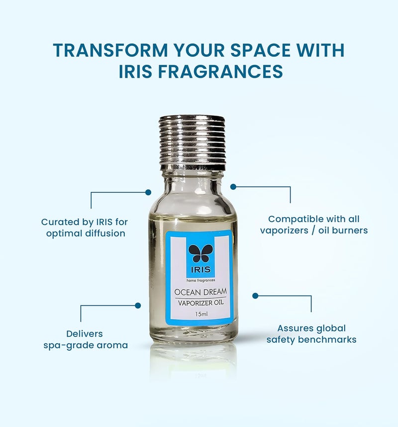 IRIS Ocean Dream Vaporizer Oil 15ml | Aroma Oil for Diffuser & Oil Burner | Toxin-Free Home Fragrance | Aromatherapy Mood Enhancer - Image 3