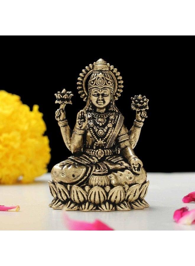 INDICAST Brass 2" Goddess Maa Laxmi Idol Murti Statue for Home and Office (5x3x2 cms, 40gm) - Image 1