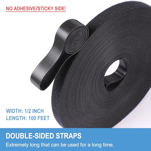 QTBLY 1/2in x 100ft Hook and Loop Roll | Double-Sided Strips, Self-Gripping Straps | Reusable Multi-Purpose Wrap Fasteners for Home, Office, Data Center, and More - Image 2
