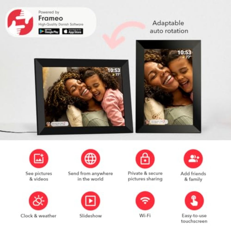 إطار صور رقمي 32 جيجابايت 10.1 بوصة شاشة لمس LCD IPS 1280 × 800، إطار صورة رقمي واي فاي ذكي، صورة ذاتية التدوير والمناظر الطبيعية، مشاركة اللحظات على الفور عبر تطبيق Frameo من أي مكان - Image 3