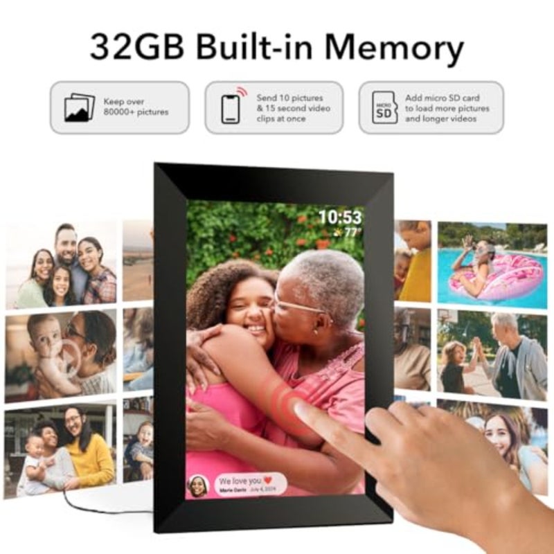إطار صور رقمي 32 جيجابايت 10.1 بوصة شاشة لمس LCD IPS 1280 × 800، إطار صورة رقمي واي فاي ذكي، صورة ذاتية التدوير والمناظر الطبيعية، مشاركة اللحظات على الفور عبر تطبيق Frameo من أي مكان - Image 4