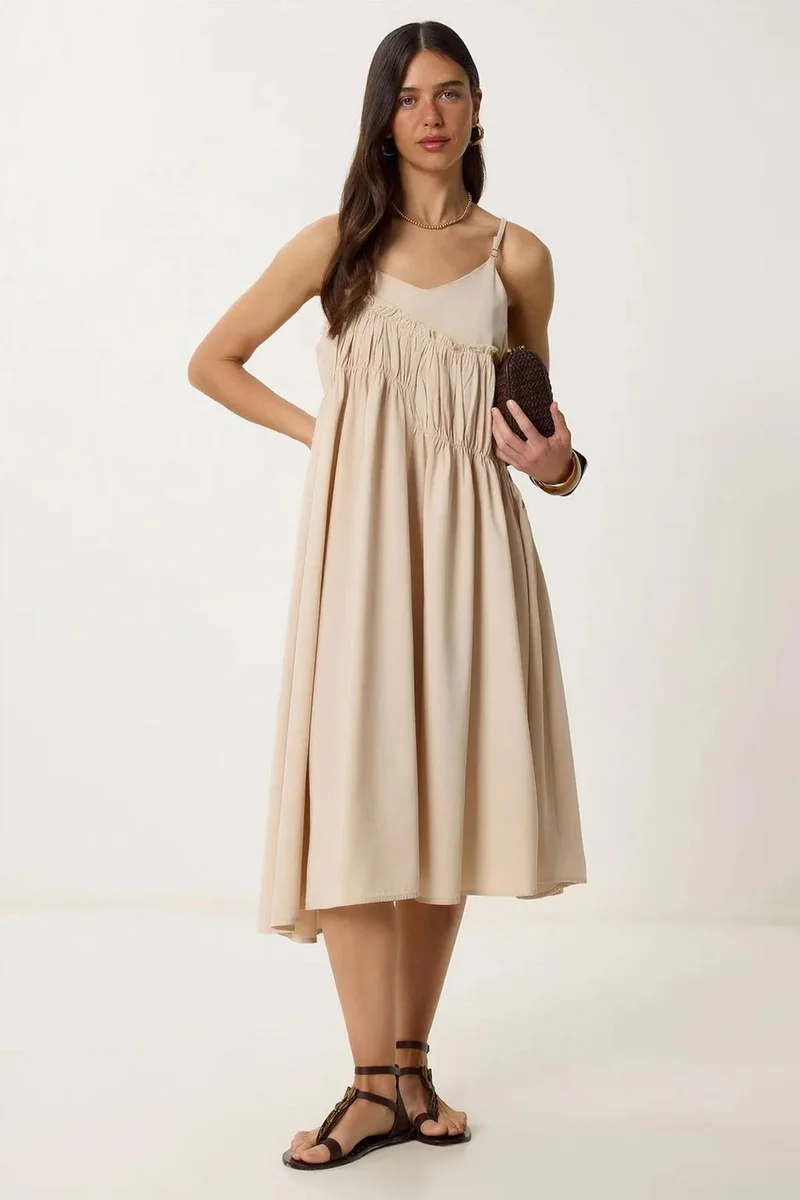 هابينس اسطنبول ISTANBUL Ruffled U Collar Midi Dress