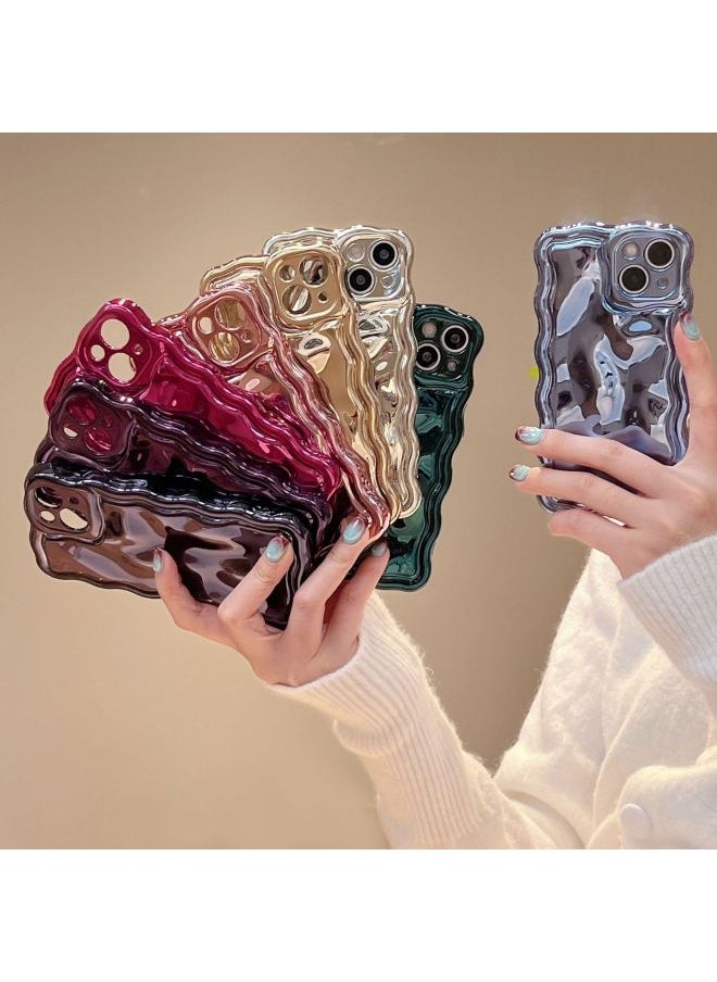 Generic - Solid Color Electroplated Water Corrugated IPhone16promax Phone Case Apple 15/14 16e Advanced Sense-Color:Xym Wave Meteorite Wine Red-Applicable Model:13pro (without Packaging) - Image 1