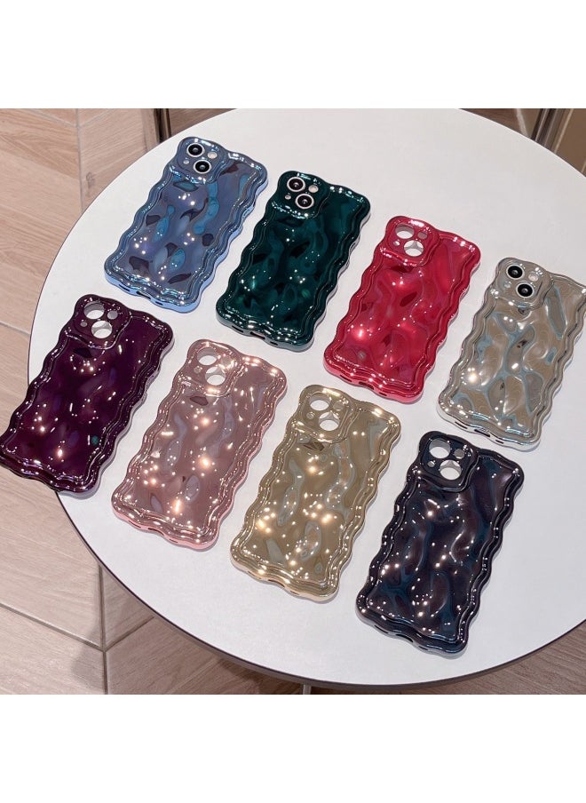 Generic - Solid Color Electroplated Water Corrugated IPhone16promax Phone Case Apple 15/14 16e Advanced Sense-Color:Xym Wave Meteorite Wine Red-Applicable Model:13pro (without Packaging) - Image 1