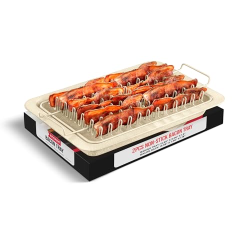 Bacon Tray  2Piece Set  Marble Coating  Durable NonStick Cooking Tray for Bacon  White Stone Tray and Carbon Steel Rack