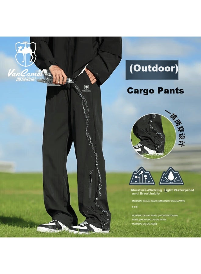 Vancamel Men's Casual Loose Straight Outdoor Sports Waterproof Breathable Hiking Pants Black M Spring Autumn - Image 1