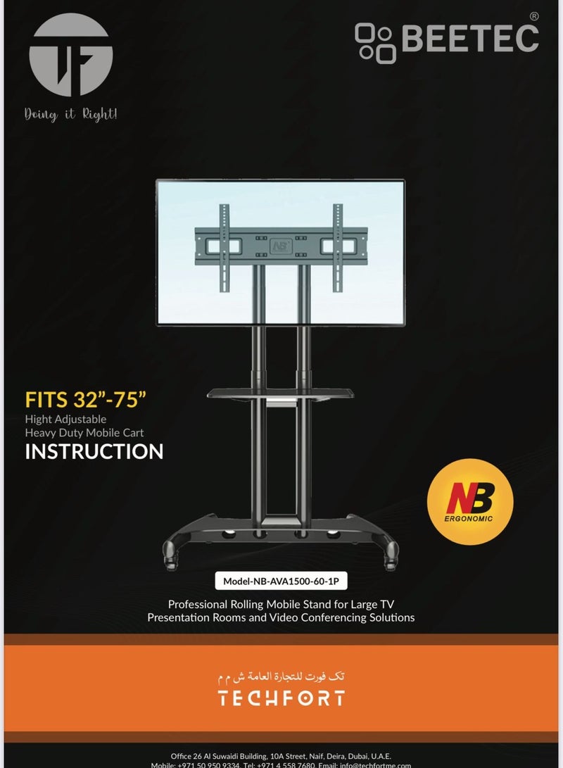 Mobile TV Stand with Wheels for 32 - 75 Inch LCD LED Portable TV Stand - Image 3
