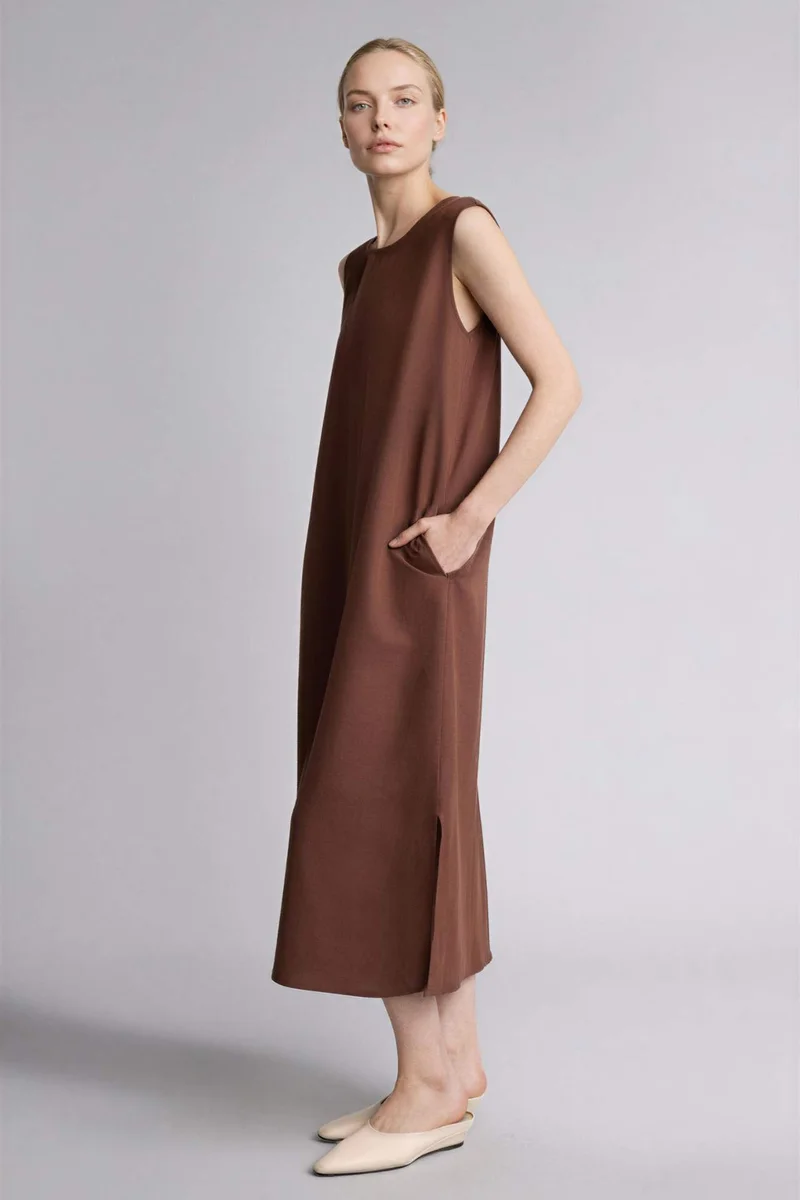 ديفاكتو A-Line Round Neck Linen Blend Sleeveless Dress