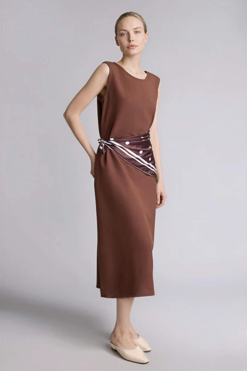 ديفاكتو A-Line Round Neck Linen Blend Sleeveless Dress