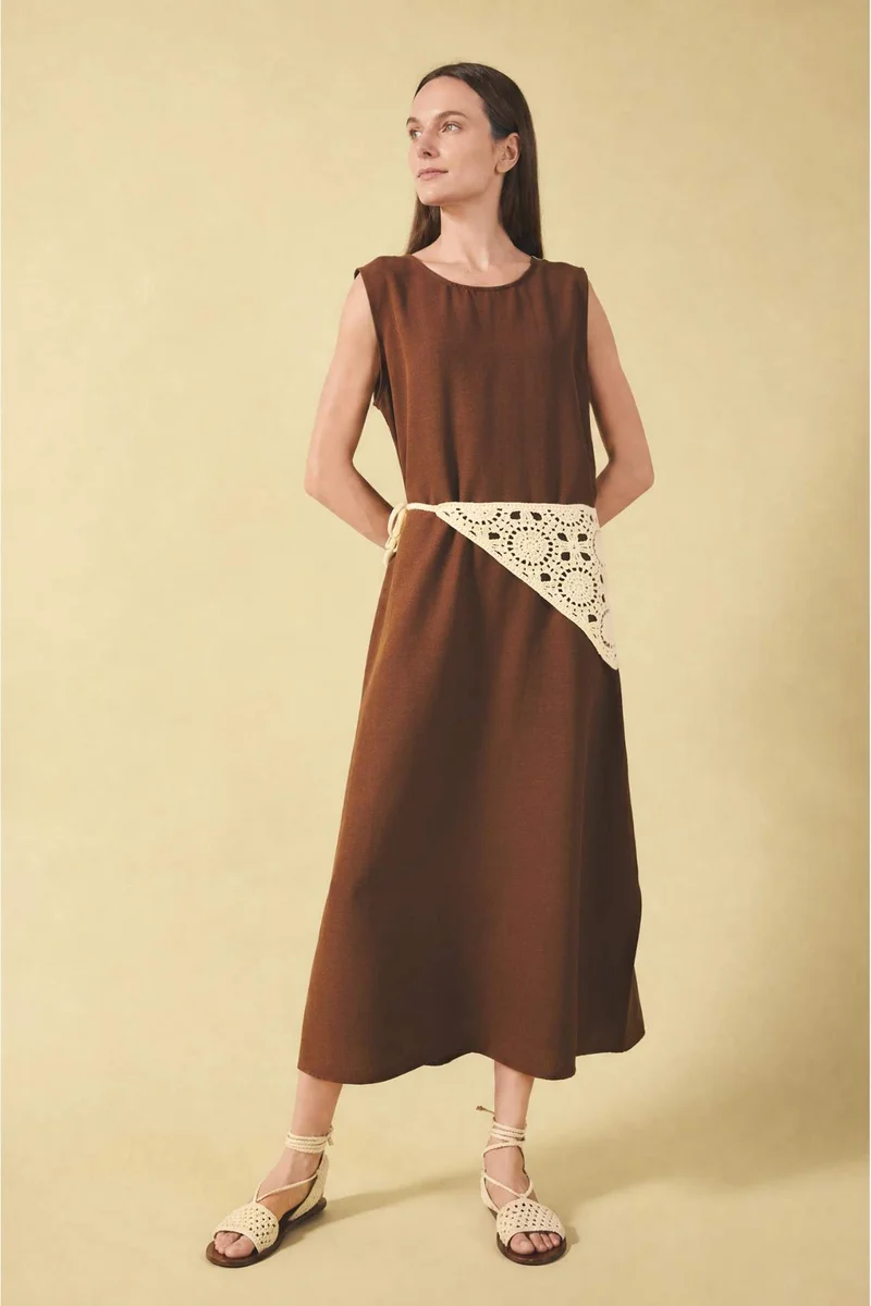 ديفاكتو A-Line Round Neck Linen Blend Sleeveless Dress