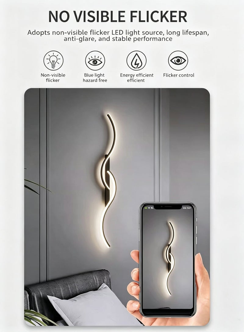 LOOPITYS (BLACK, 100CM，Three color temperatures）Modern Creative Strip Led Wall Lamp Minimalist Bedroom Bedside Wall Sconce Led Lights Living Room TV Sofa Background Wall Lamp - Image 5