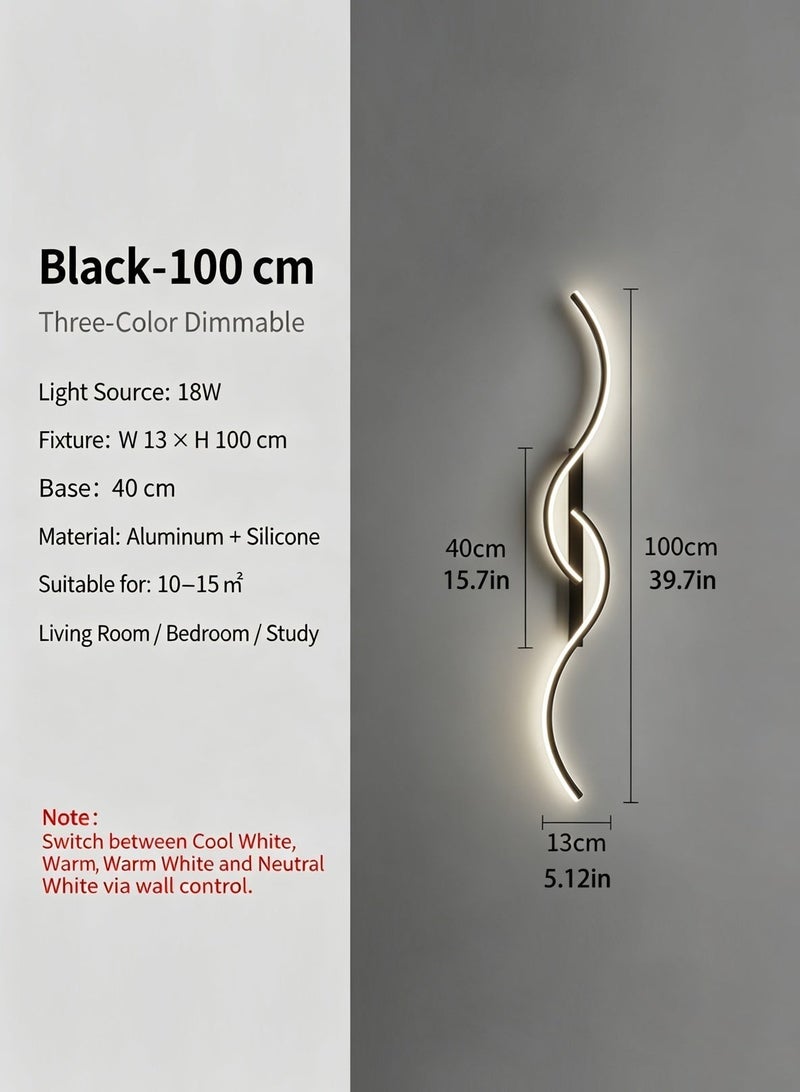 LOOPITYS (BLACK, 100CM，Three color temperatures）Modern Creative Strip Led Wall Lamp Minimalist Bedroom Bedside Wall Sconce Led Lights Living Room TV Sofa Background Wall Lamp - Image 4