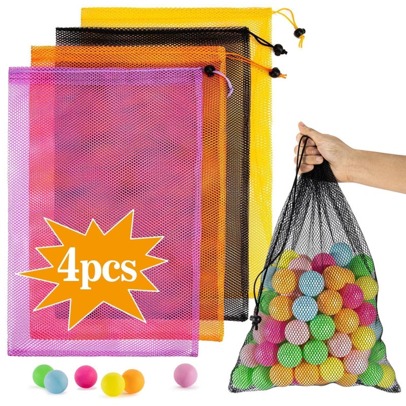 MAQIHAN MAQIHAN 4PCS Colorful Mesh Bag - Mesh Bag Drawstring Suitable for Beach Toy Ball Camping Clothing,for storage, Drawstring Storage, Sturdy and Durable - Image 1