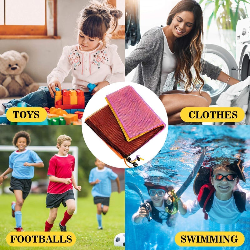 MAQIHAN MAQIHAN 4PCS Colorful Mesh Bag - Mesh Bag Drawstring Suitable for Beach Toy Ball Camping Clothing,for storage, Drawstring Storage, Sturdy and Durable - Image 5