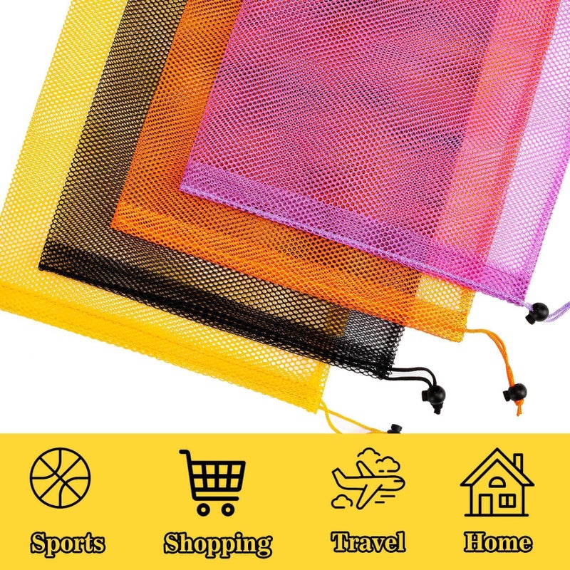 MAQIHAN MAQIHAN 4PCS Colorful Mesh Bag - Mesh Bag Drawstring Suitable for Beach Toy Ball Camping Clothing,for storage, Drawstring Storage, Sturdy and Durable - Image 4