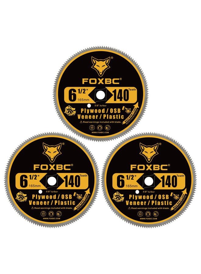 FOXBC 6-1/2 Inch 140 Tooth Circular Saw Blade for Plywood, OSB, Plastic, Veneer Wood Cutting with 5/8-Inch Diamond Arbor - Image 1