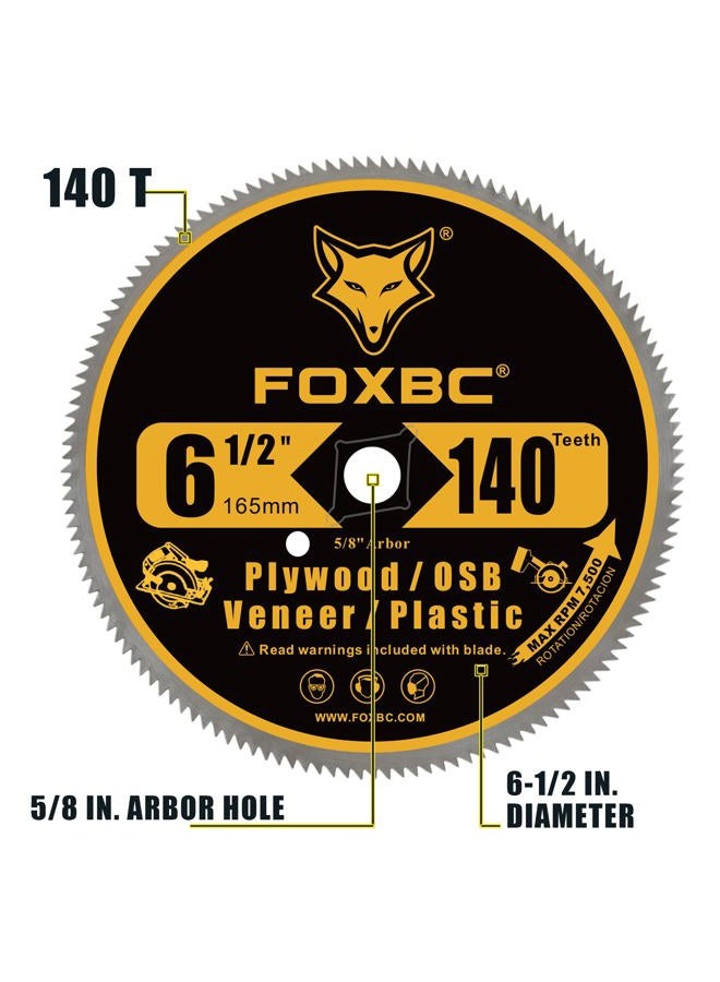 FOXBC 6-1/2 Inch 140 Tooth Circular Saw Blade for Plywood, OSB, Plastic, Veneer Wood Cutting with 5/8-Inch Diamond Arbor - Image 3