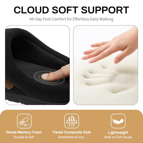 shoeslocker Slippers for Men House Shoes Bedroom Slip On Indoor Memory Foam, Black, Size 9-10 D(M) US - Image 5