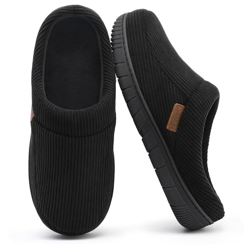 shoeslocker Slippers for Men House Shoes Bedroom Slip On Indoor Memory Foam, Black, Size 9-10 D(M) US - Image 1