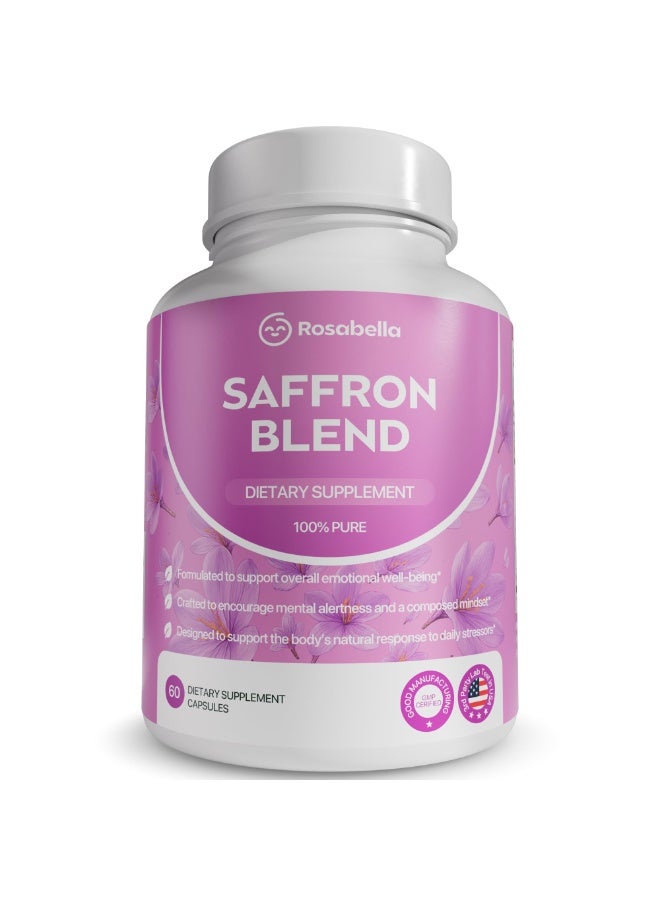 Rosabella Saffron Blend Supplement – Saffron, Vitamin B6, Magnesium & Herbal Extracts – 60 Capsules (30-Day Supply) | Mood Support, Stress Relief, Focus & Mental Clarity | Non-GMO, Gluten-Free - Image 1