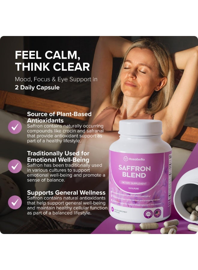 Rosabella Saffron Blend Supplement – Saffron, Vitamin B6, Magnesium & Herbal Extracts – 60 Capsules (30-Day Supply) | Mood Support, Stress Relief, Focus & Mental Clarity | Non-GMO, Gluten-Free - Image 2